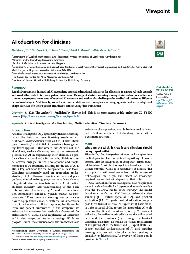 Cover of Schubert et al. 2024 viewpoint on AI education for clinicians